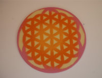 Blume des Lebens: Ø 60cm, butterblume, mango, nelkenrosa, Merinowolle auf Chiffonseide