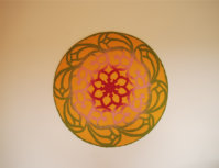 Mailänder Rosette, Ø 80cm, goldgelb, nelkenrosa, pink, Merinowolle