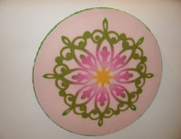 Blüte, Ø 90cm, butterblume, nelkenrosa, apfelgrün, Merinowolle auf Chiffonseide